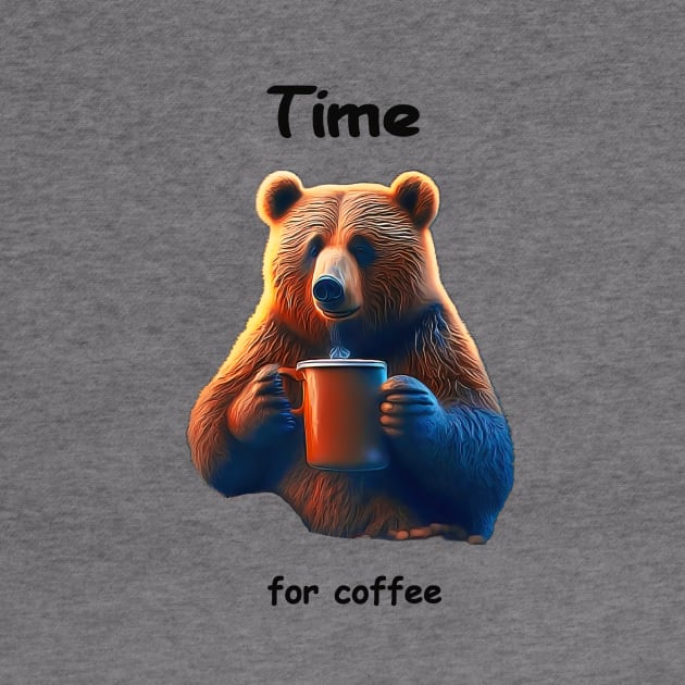 A bear is holding a steaming mug of coffee by Hujer